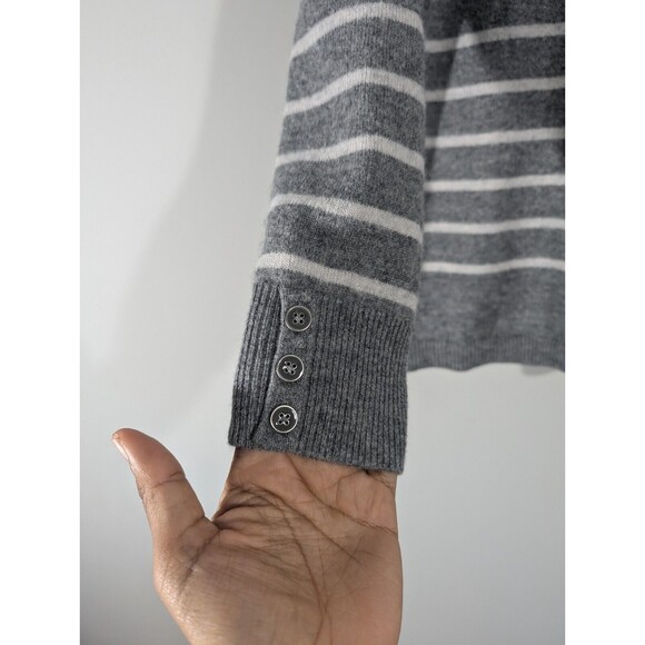 Talbots Sweater Women Sz Petite M Grey Striped 100% Cashmere Crew Neck Pullover - Picture 4 of 8
